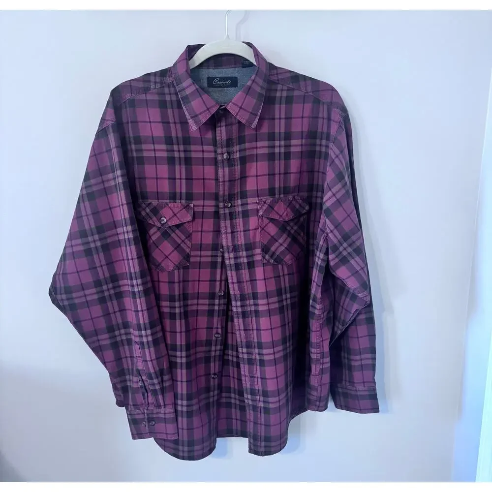 EUC Roundtree & Yorke Casuals, burnt orange plaid long sleeve shirt, size large